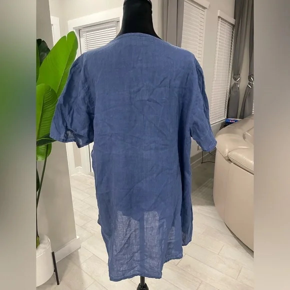 FLAX 100% linen lagenlook tunic blouse L - Picture 2 of 5